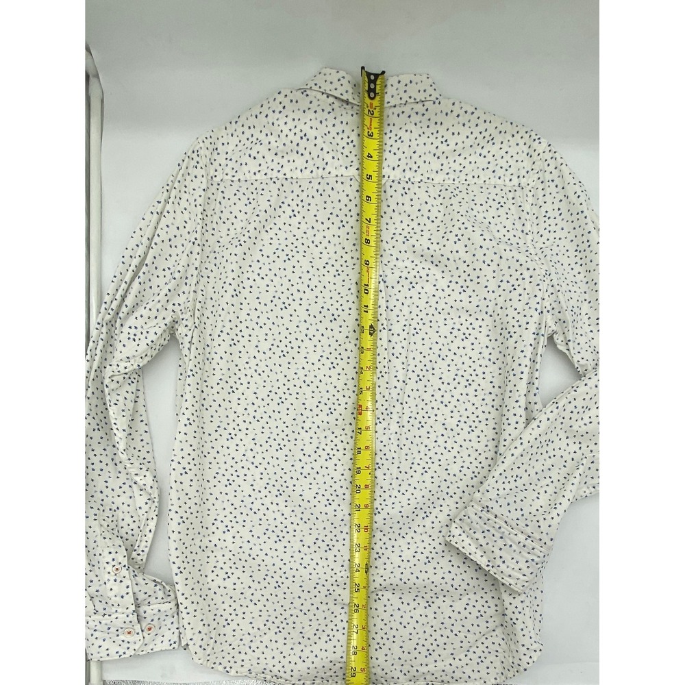 Denim & Flower Ricky Singh Mens Large White Blue Star Print Cotton Button Shirt - Picture 10 of 10